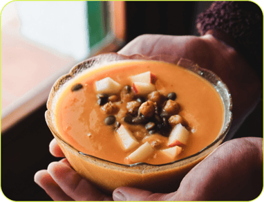 crema calabaza, puerro y naranja